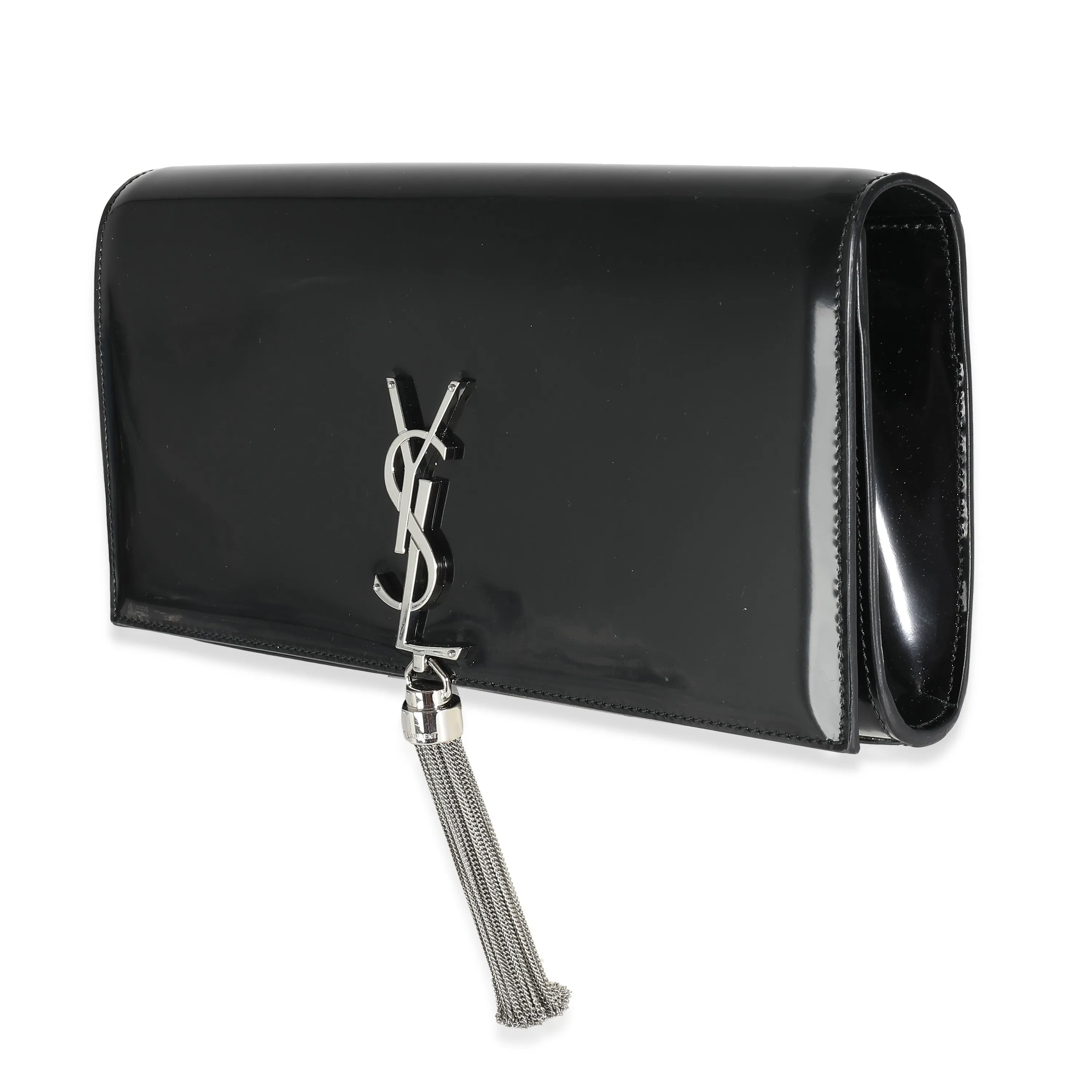 Black Brushed Leather Kate Tassel Clutch