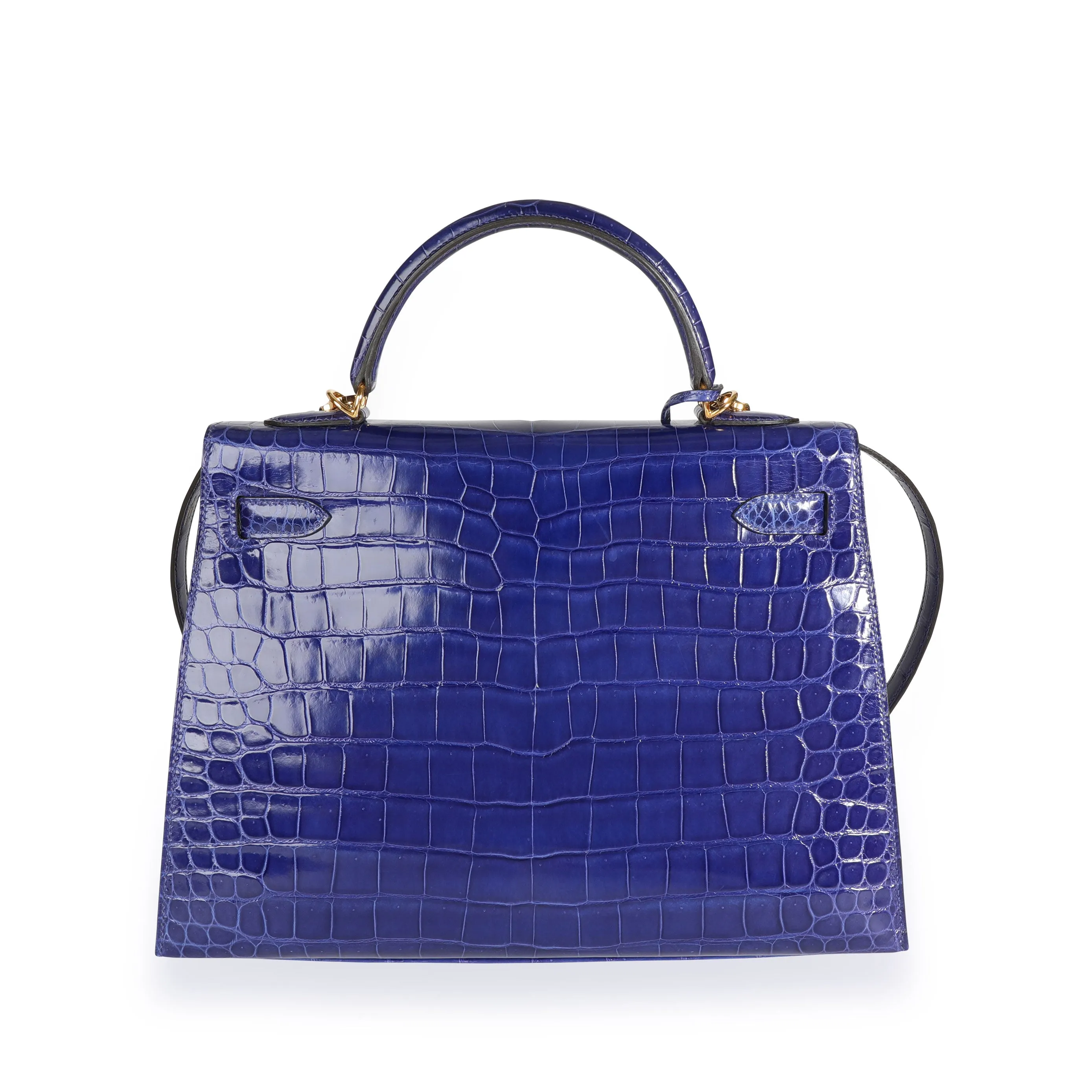 Bleu lectrique Shiny Porosus Crocodile Sellier Kelly 32 GHW