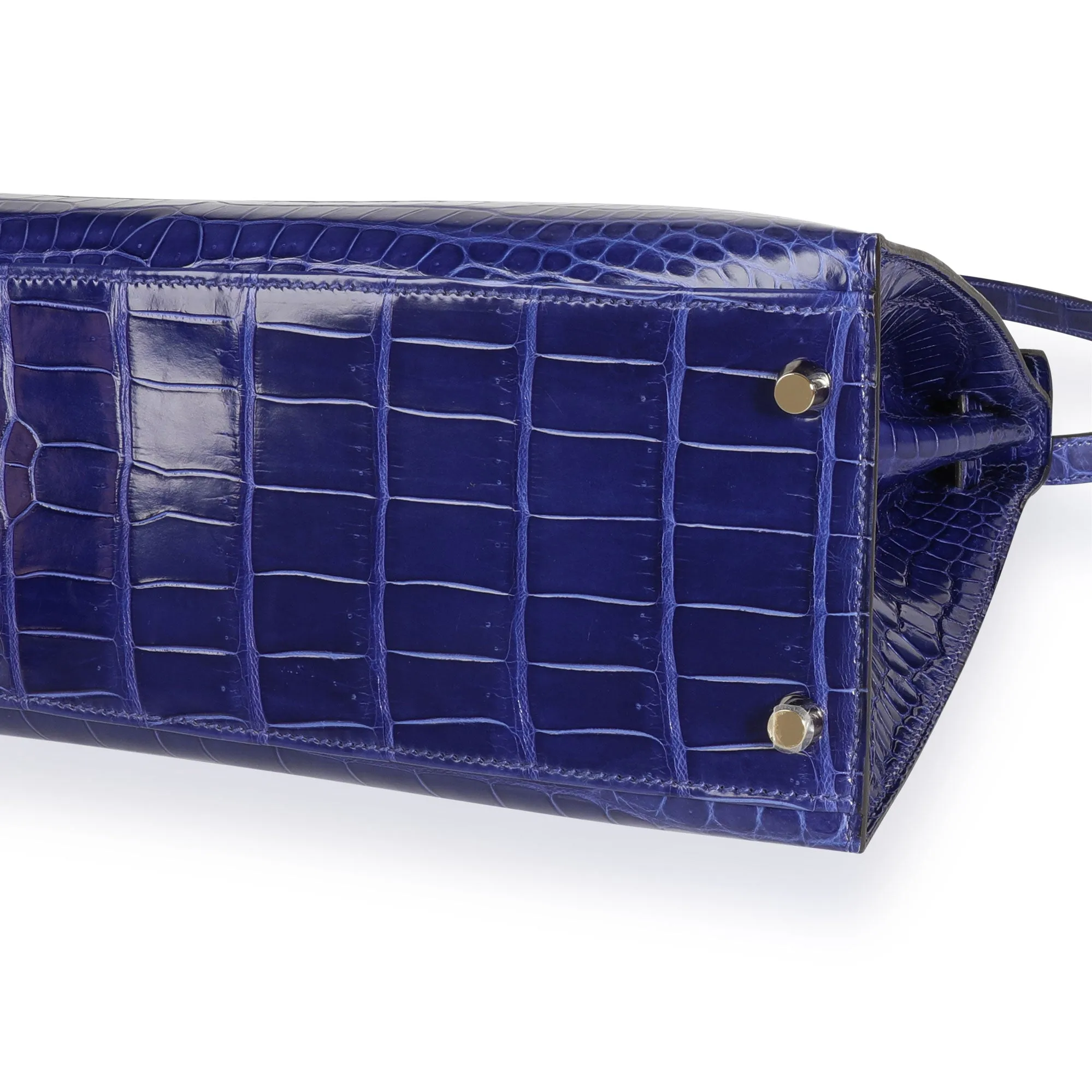 Bleu lectrique Shiny Porosus Crocodile Sellier Kelly 32 GHW