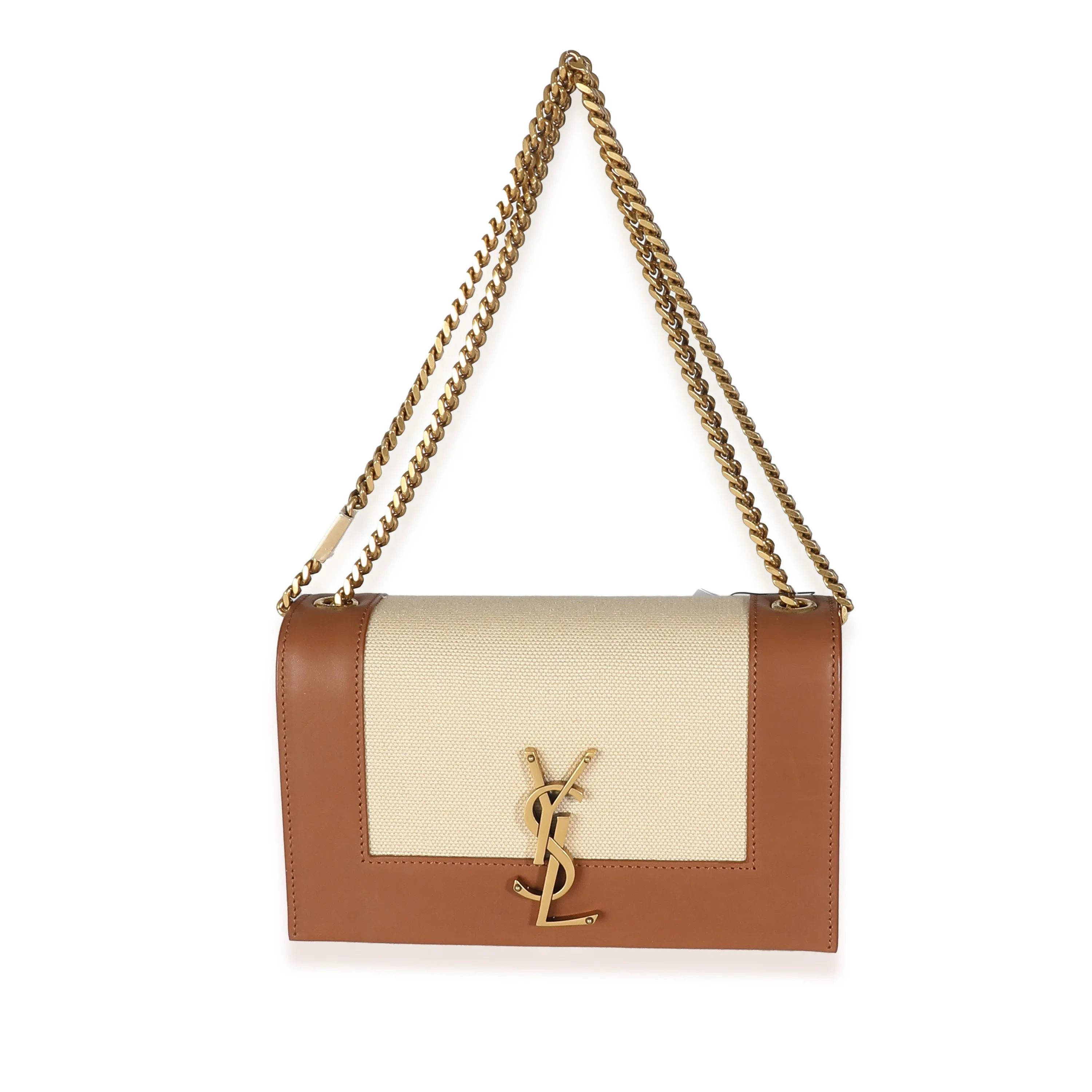 Brown Leather Linen Small Kate Wallet On Chain