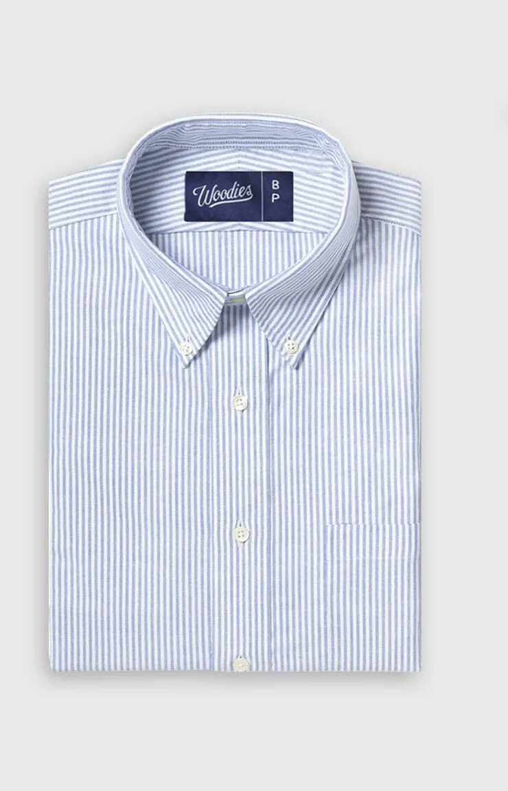 Comfortable Men's Oxford Shirt in Light Blue Stripe - Woodies Clothing