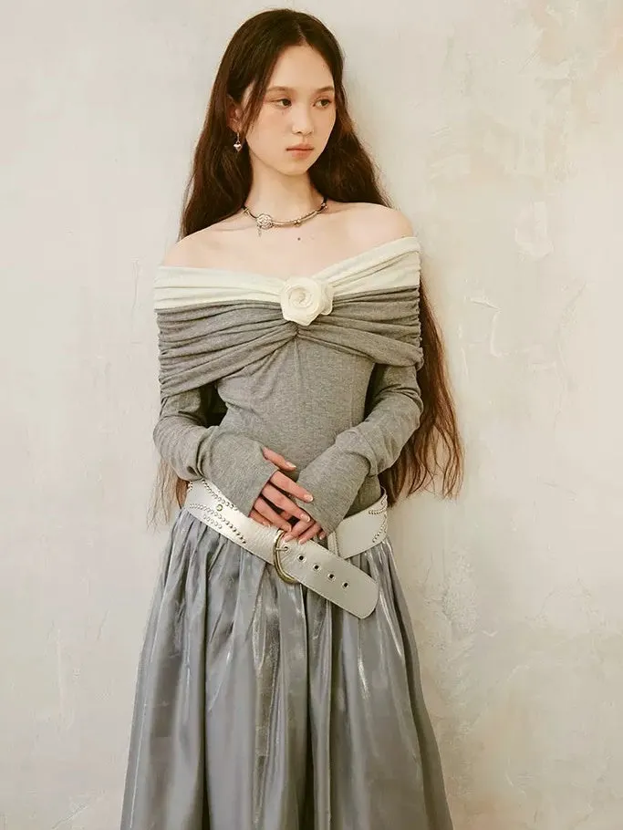 Elegant Off-shoulder Three-dimensional Rose Splicing Dress