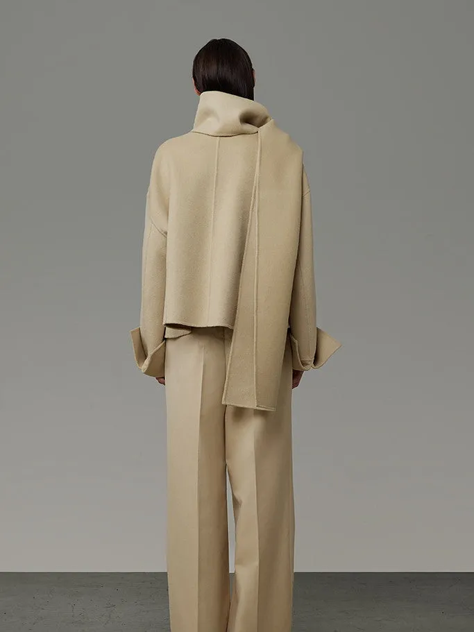 Elegant Plain Classy Set No-Collar-Jacket&Muffler