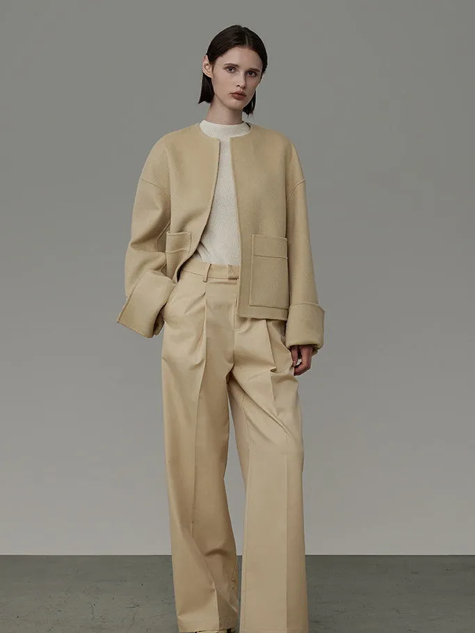 Elegant Plain Classy Set No-Collar-Jacket&Muffler