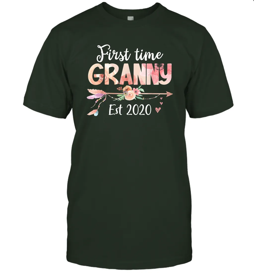 Family Shirt First Time Grandma Est 2020 Granny Floral T-Shirt