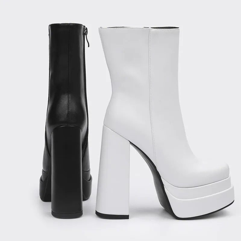 Genuine Leather Women's Boots / Cool Zipper Platforms / Elegant Female Heels