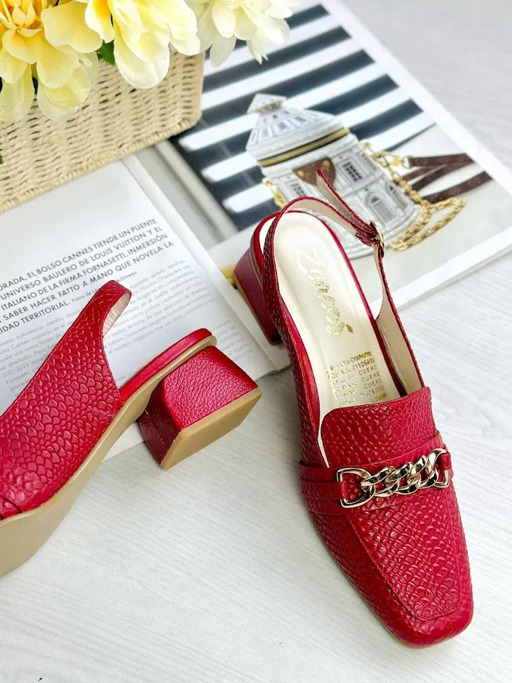 Glamorous Red Leather Slip-On Pumps