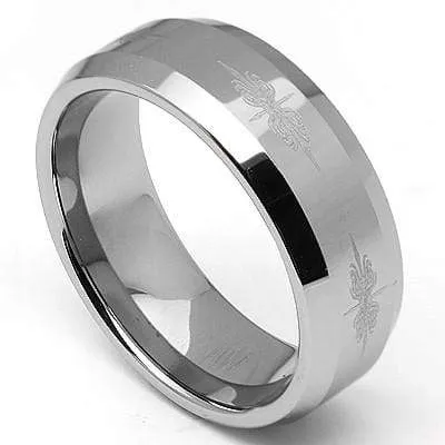GREAT TRADITIONAL BEVELED EDGE STYLING IN A POLISHED FINISH CARBIDE TUNGSTEN RING