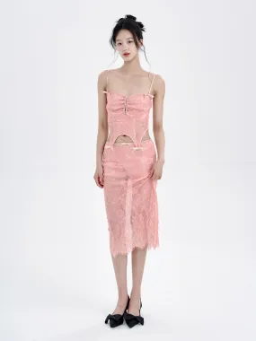 Lace Irregular Hem Camisole ＆ Low Waist Skirt