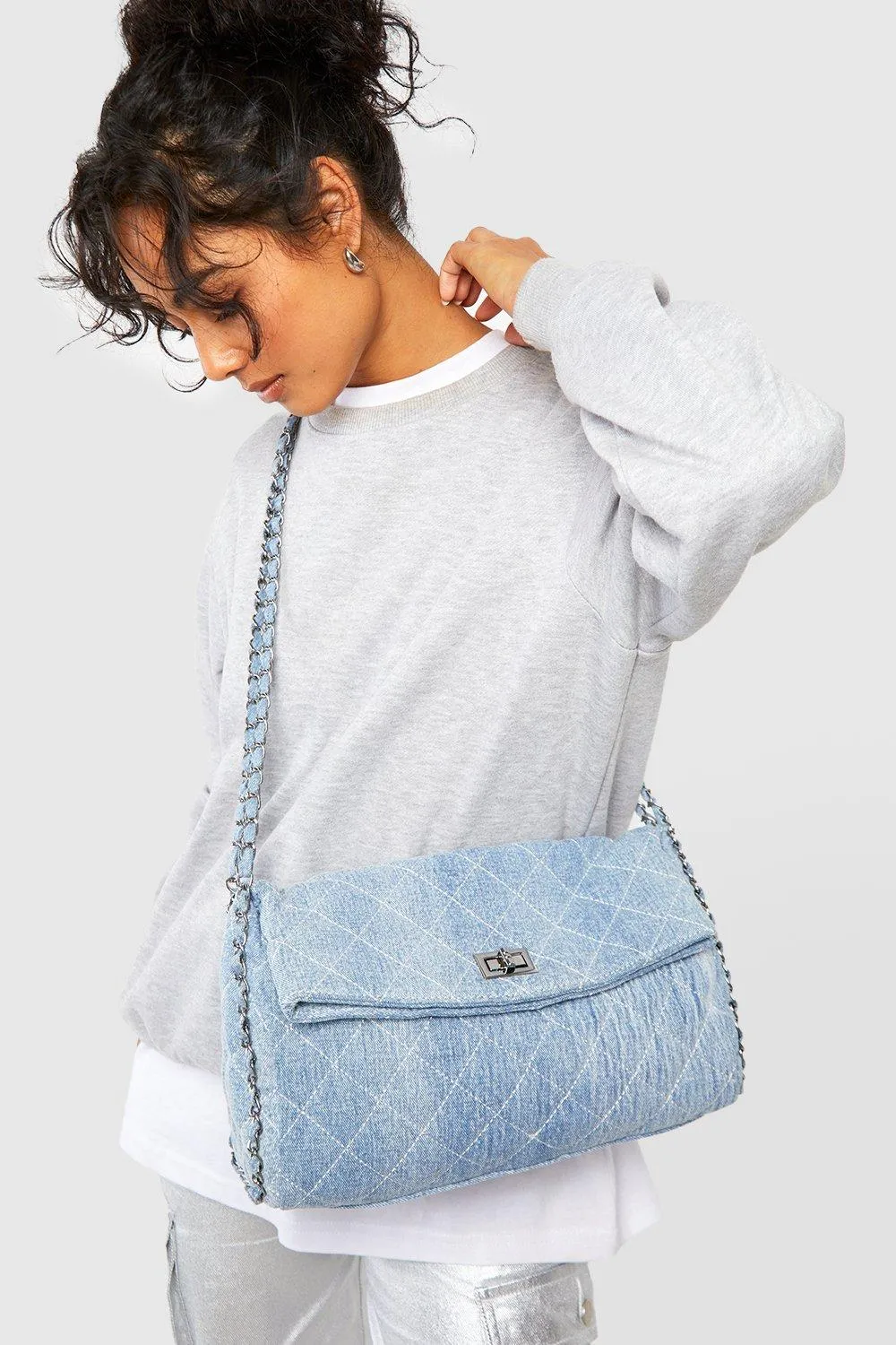 Oversized Denim Crossbody Bag