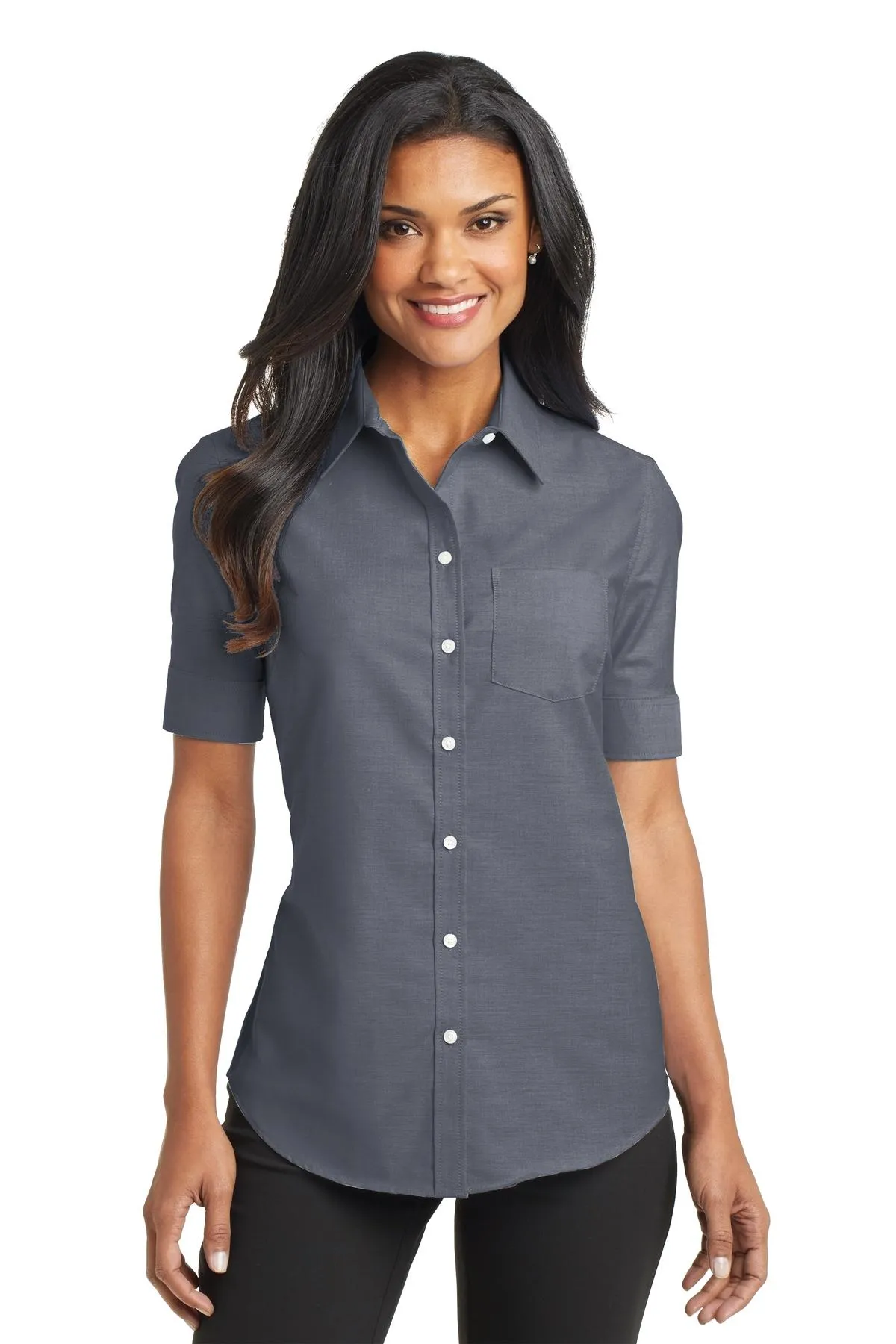 Port Authority Women's Short Sleeve SuperPro Oxford Shirt. L659.