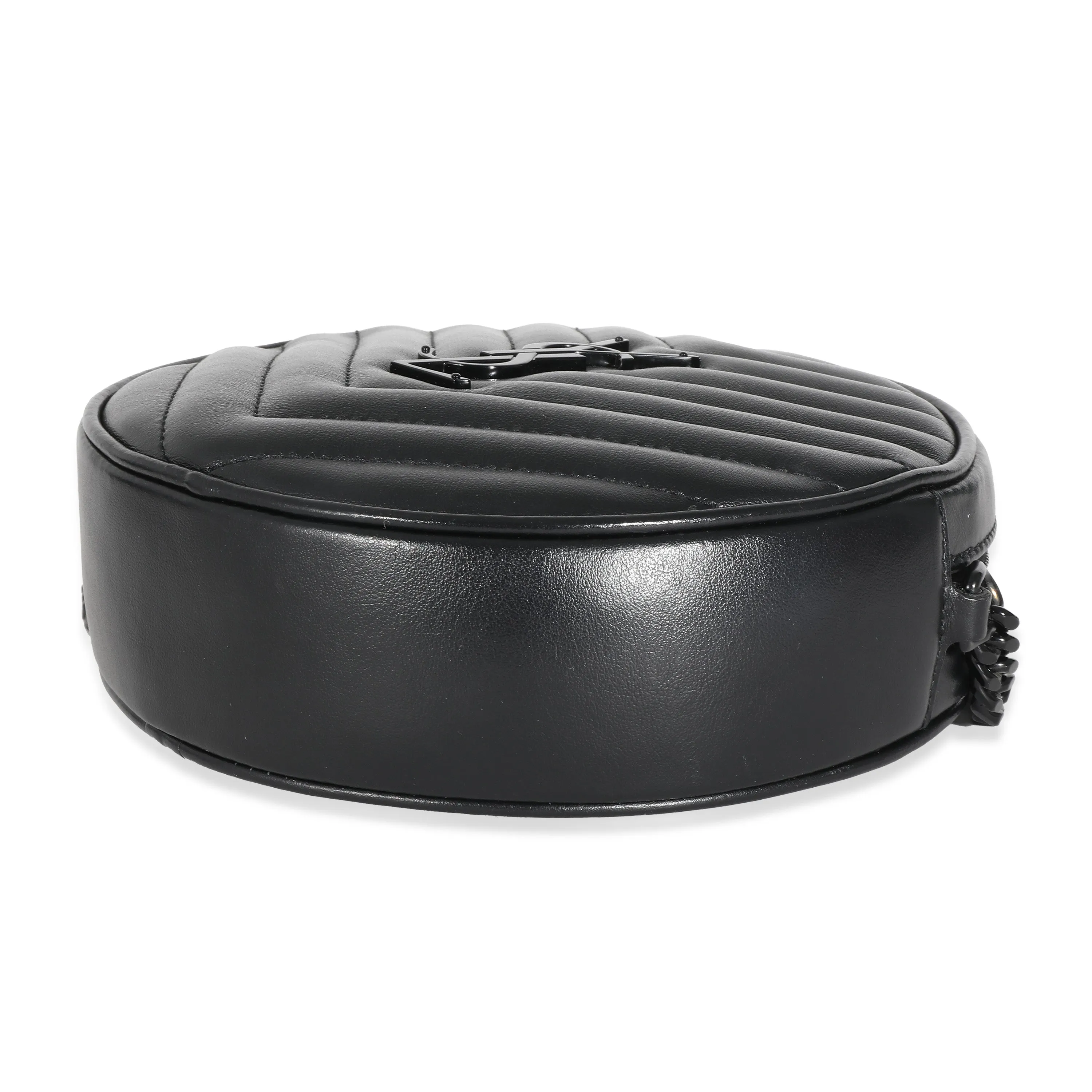 Saint Laurent Black Matelasse Calfskin Round Vinyle Camera Bag