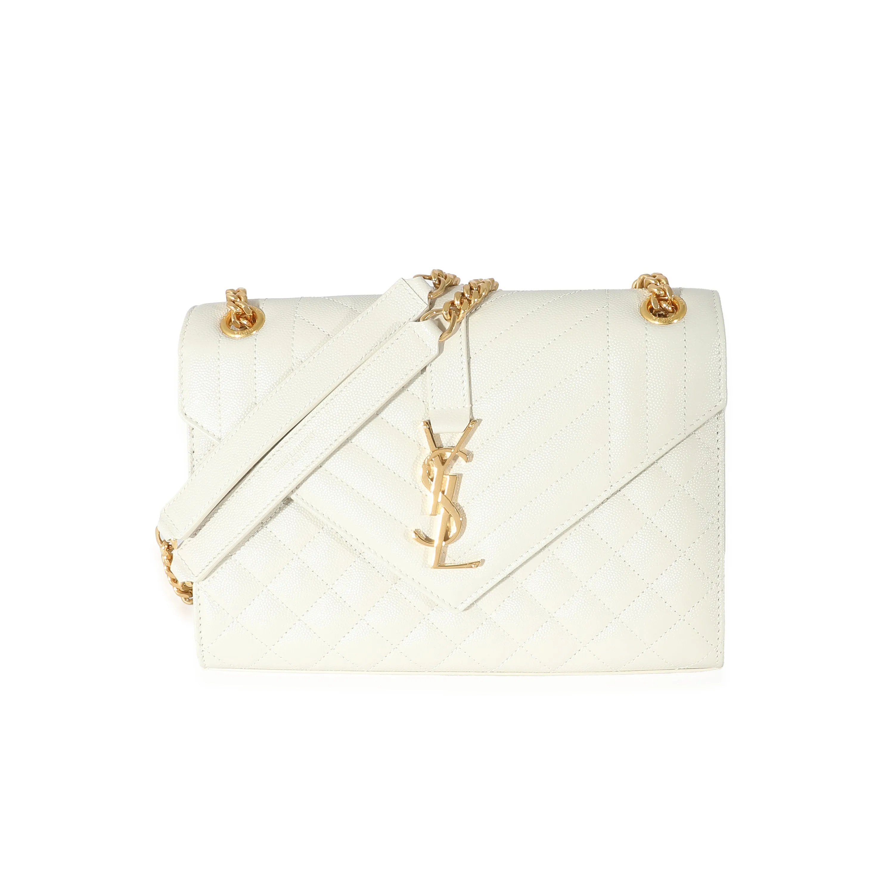 Saint Laurent Blanc Vintage Mixed Matelassé Grain De Poudre Medium Envelope Bag