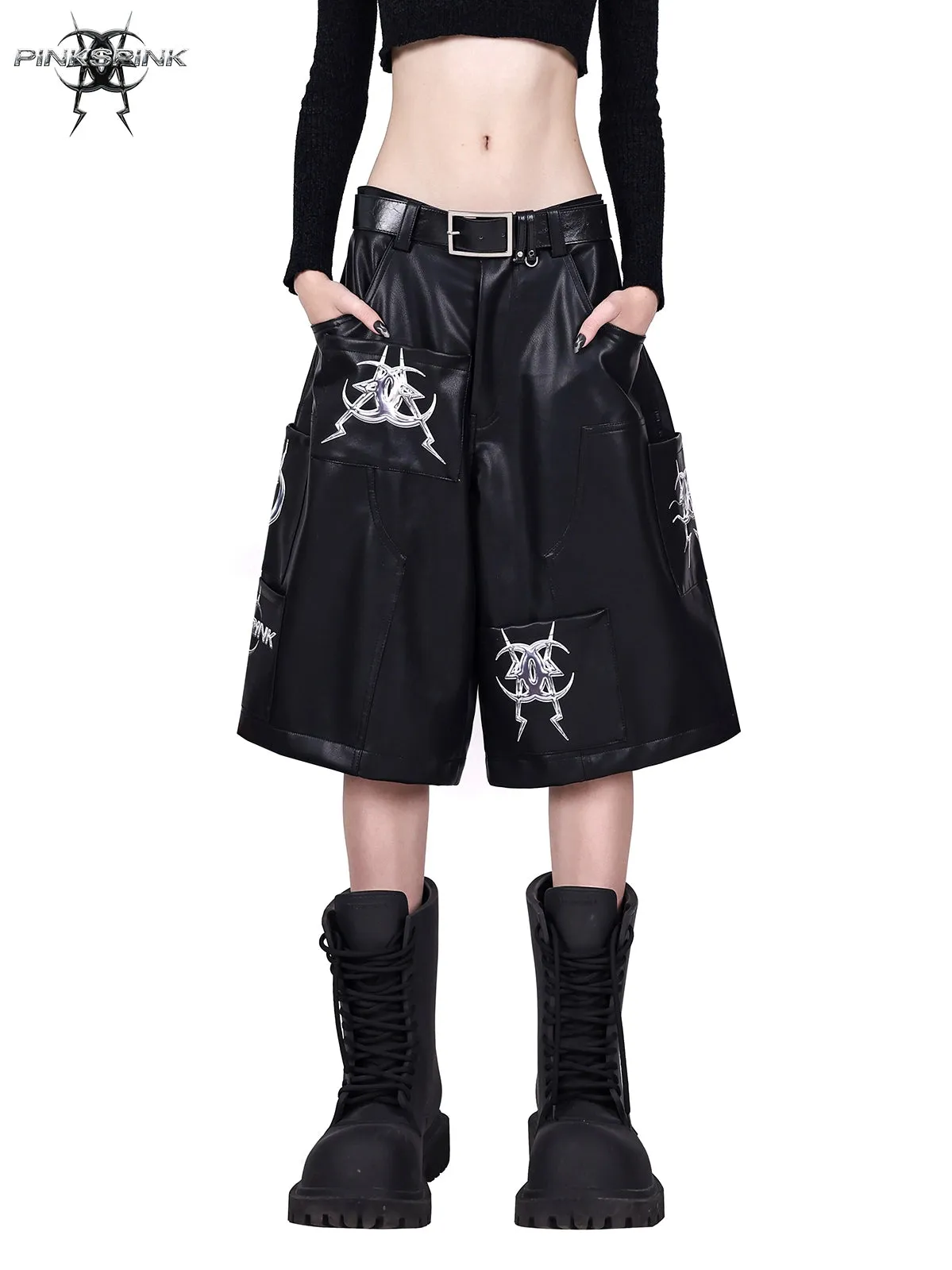 Structured Pocket Leather Half Pants