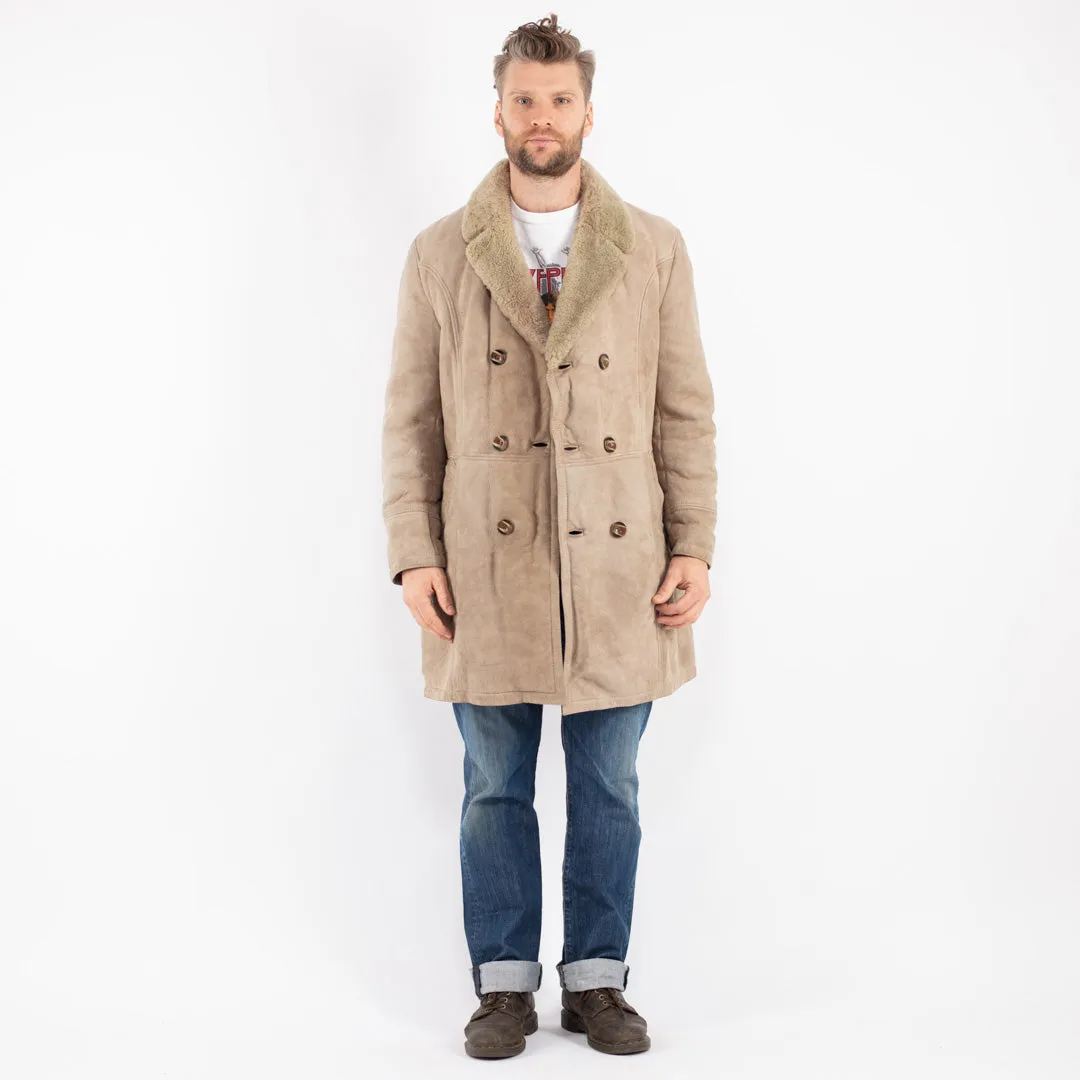 Vintage 70's Men Sheepskin Coat in Beige