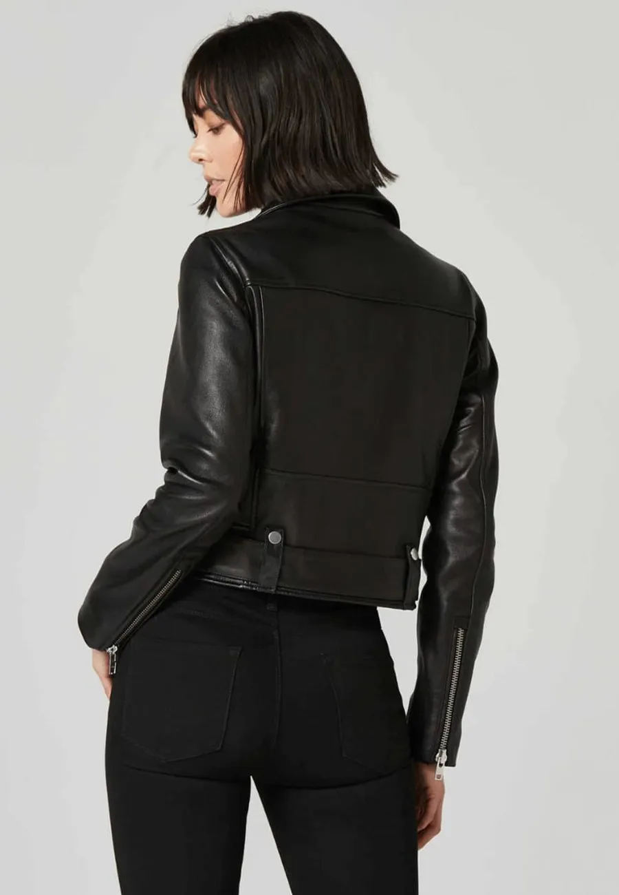 Women's Classic Black Sheepskin Leather Biker Jacket